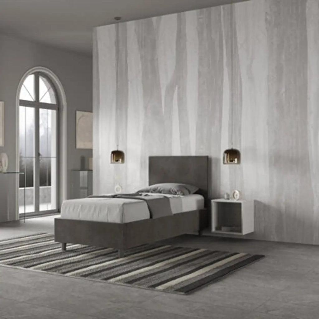 Letto singolo contenitore imbottito 80x200 microfibra grigio Adele
