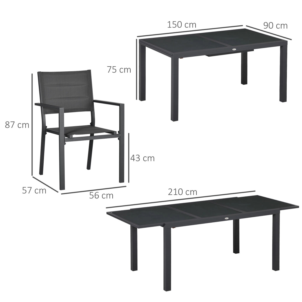Set da Giardino in Polyrattan con Tavolo Allungabile Vetro e 6 Sedie ¨C zephmum ¨C Grigio Scuro