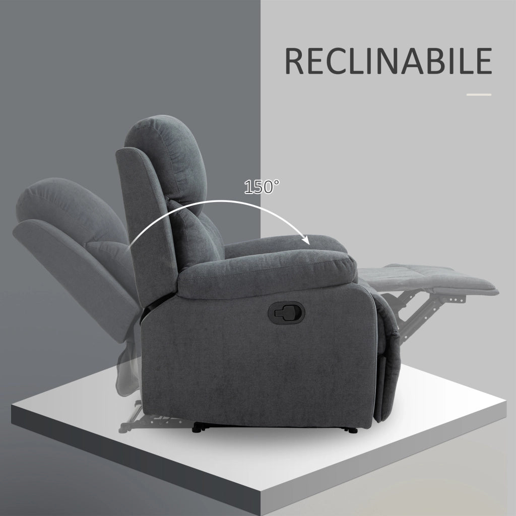 EasyComfort Poltrona Relax Manuale Ergonomica in Tessuto, Poltrona Reclinabile a 150° e Poggiapiedi per Casa e Ufficio, 93x88x102cm, Grigio Scuro