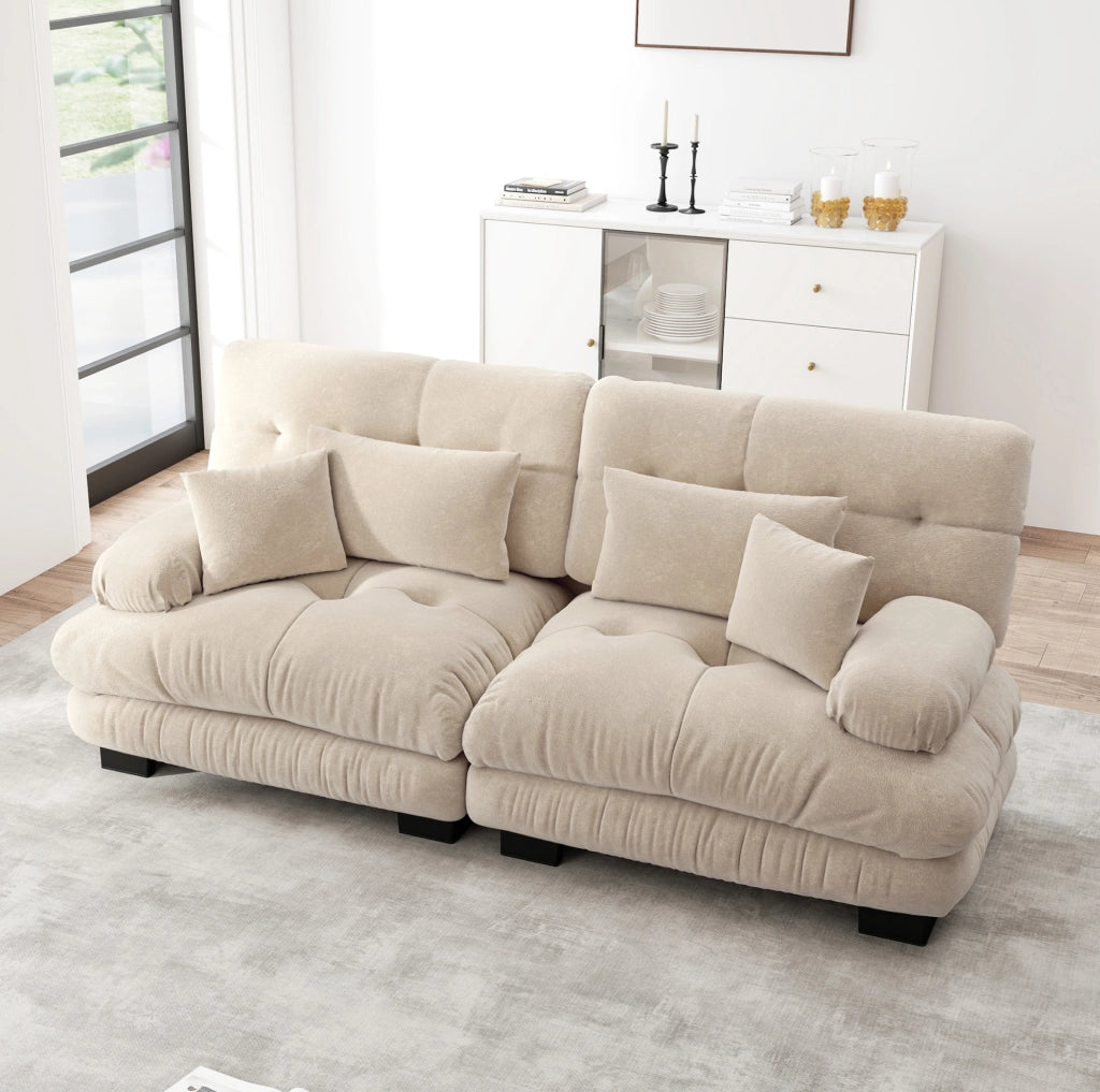 Divano modulare 220x77x81 cm con effetto cloud in chenille marrone chiaro