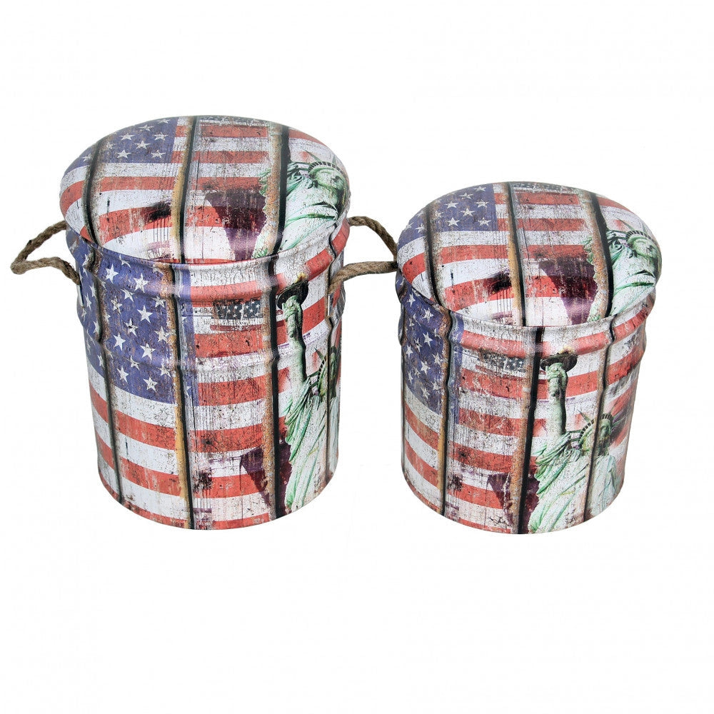 Set 2 Pouf Contenitore Tondo in MDF Usa