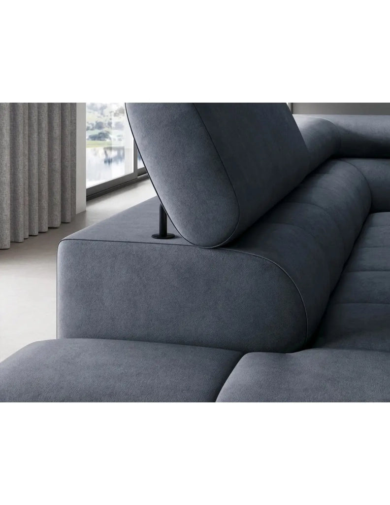 Divano angolare sinistro convertibile Blu scuro 5 posti FERRUM grande formato 276x93x200cm
