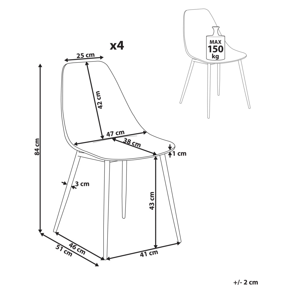 Set di 4 sedie da pranzo Seduta sintetica trasparente Gambe in metallo Seduta moderna semplice e minimalista
