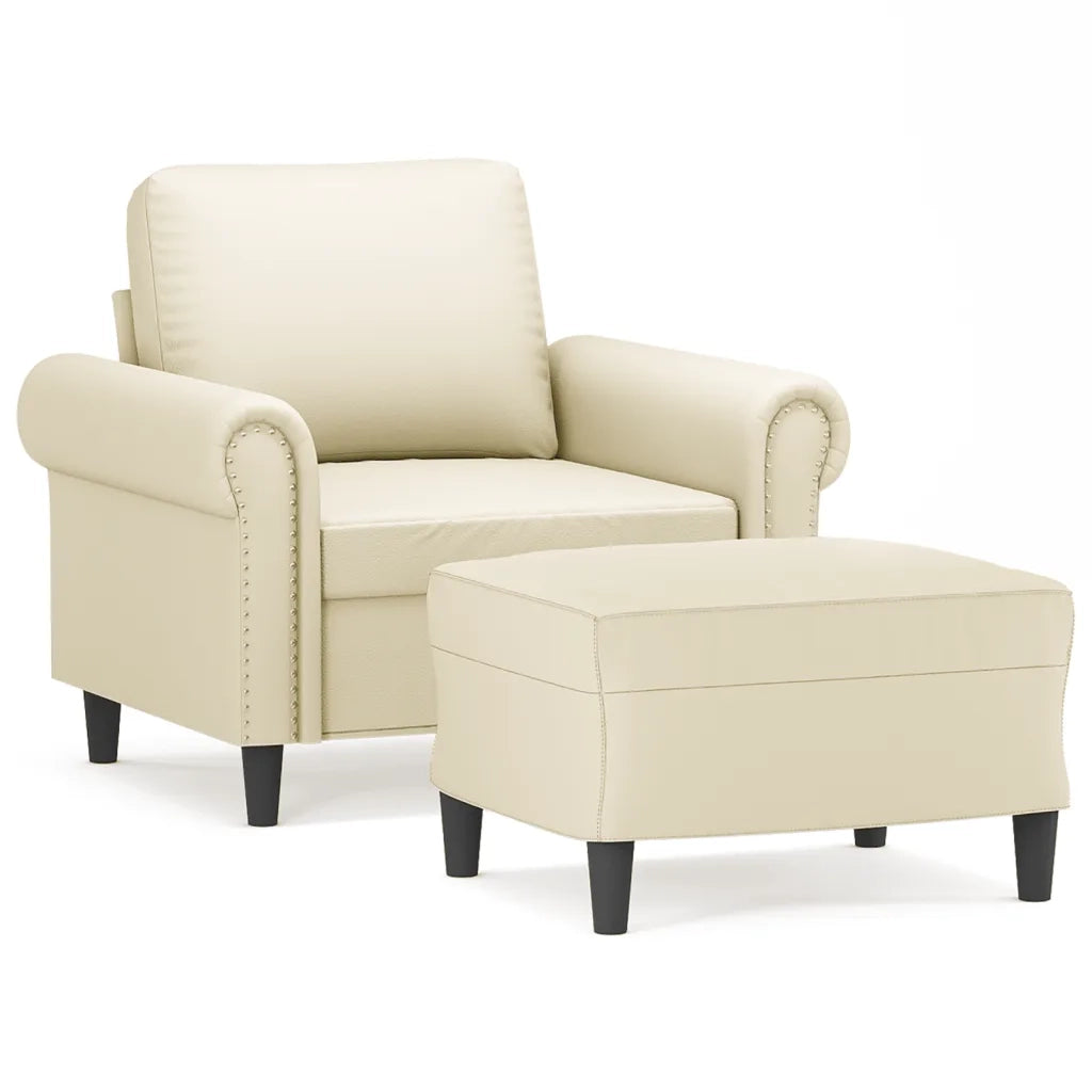 Poltrona | Sedia Relax con Poggiapiedi Crema 60 cm in Similpelle