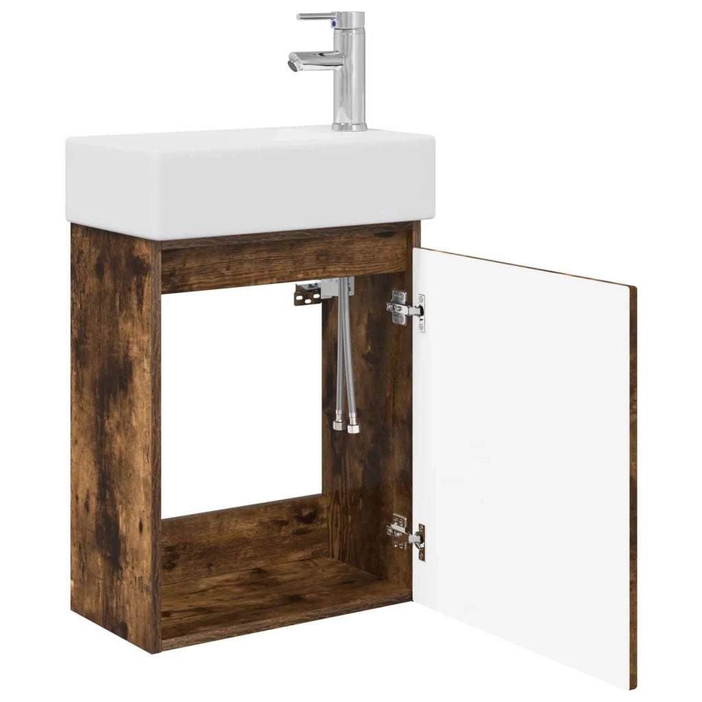Mobile bagno con rubinetto Rovere Fumo 45,5 x 22,5 x 84 cm 889516