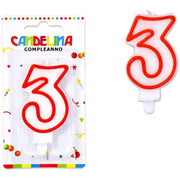 Trade Shop - Candelina Candela Numero 3 Compleanno Bianca Bordo Rosso Candeline Torta Per Festa -