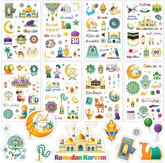 Set di Etichette 24 Fogli - Etichette islamiche - Etichette per Ramadan/Eid - Decorazione Creativa - Regali per Scrapbook - Papier Selfadesivo di Alta Qualità - Etichette Decorative