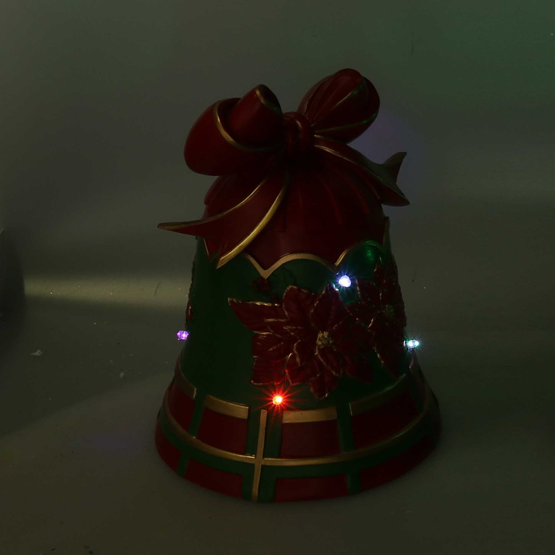 Campana resina fiori verde e rosso con led cm 20x19xh25