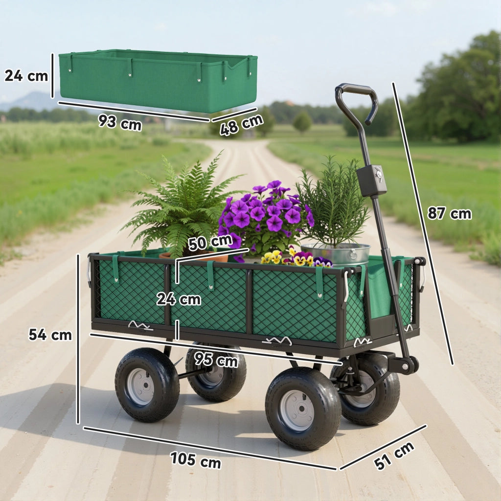 Carrello da Giardino in Acciaio con Sacca ¨C zephmum ¨C Verde 105x51x54 cm