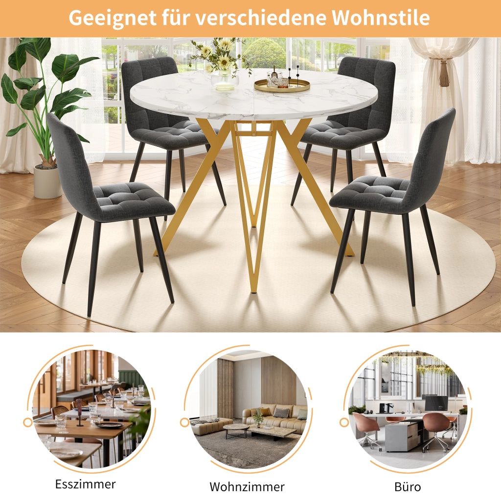 TAVOLO da pranzo rotondo 100x100x76 cm MDF effetto marmo oro