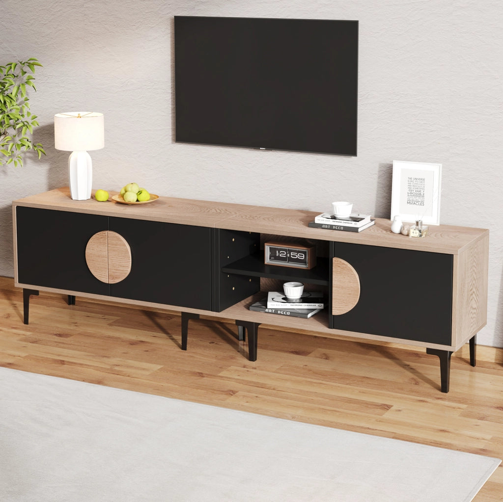 Mobile TV 180 x 35 x 49 cm; 3 ante e vani aperti; effetto rovere e nero