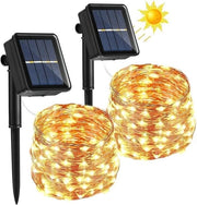 Fascia di illuminazione solare per esterno 14 m 120 led filo di rame bianco caldo impermeabile a 8 modalità per Natale giardino balcone matrimonio terrazza decorazione di festa