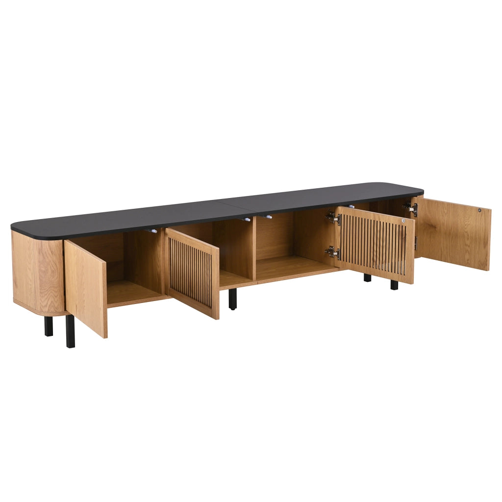 Mobile Porta TV Moderno 190 cm Rovere e Nero con Ante a Griglia