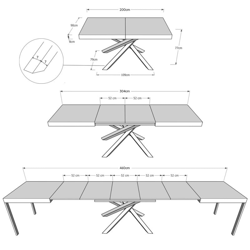 Tavolo allungabile 200/460x90 cm Volantis telaio Antracite - Noce