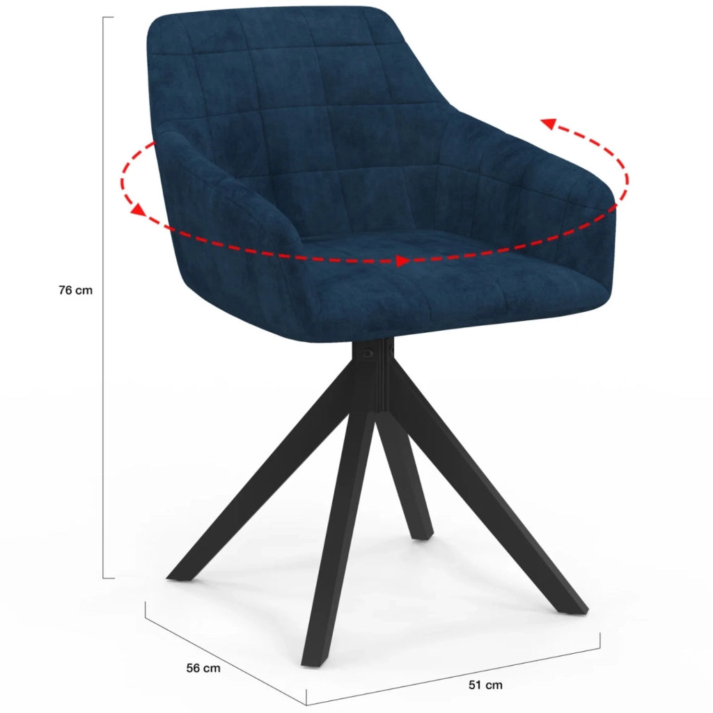 IDMarket - Set di 2 sedie da pranzo girevoli e poltrone da tavolo in velluto blu MADY