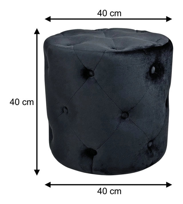 Pouf in velluto capitonné nero, poggiapiedi - Honey - PO10HO