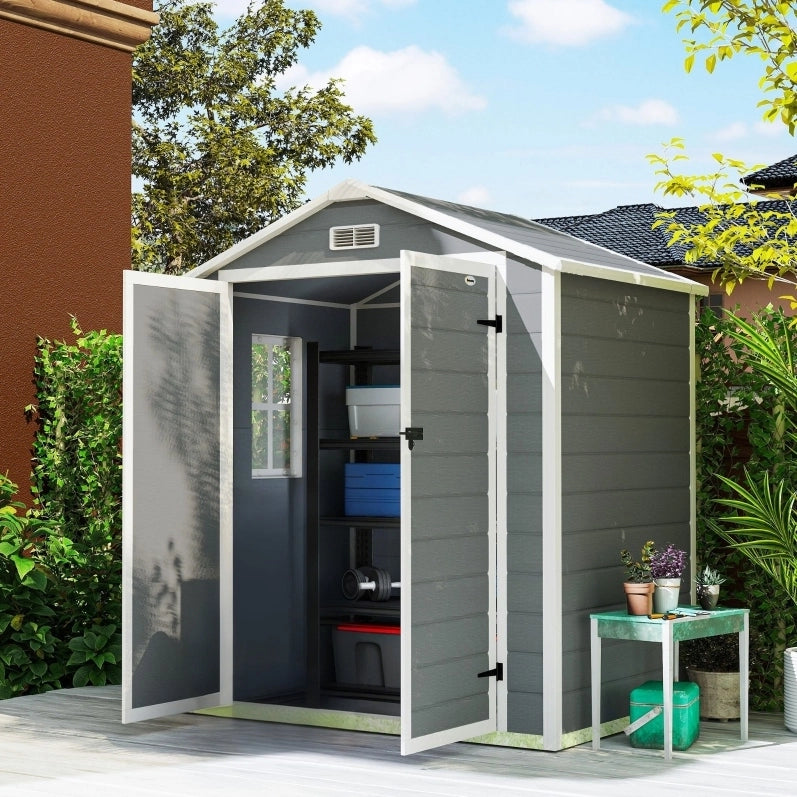 Capanno da giardino con porta doppia e serratura 183 x 134 x 210 cm; grigio; in alluminio