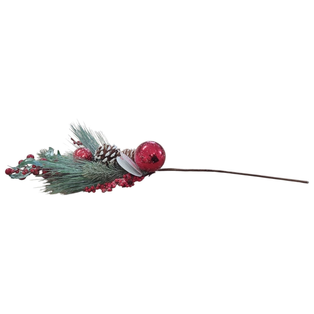 Rametto Natalizio Decorativo con Bacche, Pigne e Palline Rosse – Altezza 60 cm