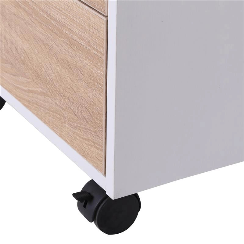 CASSETTIERA IN MDF CON 3 CASSETTI E RUOTE PER UFFICIO O STUDIO BIANCA E LEGNO 31X37X7.2CM