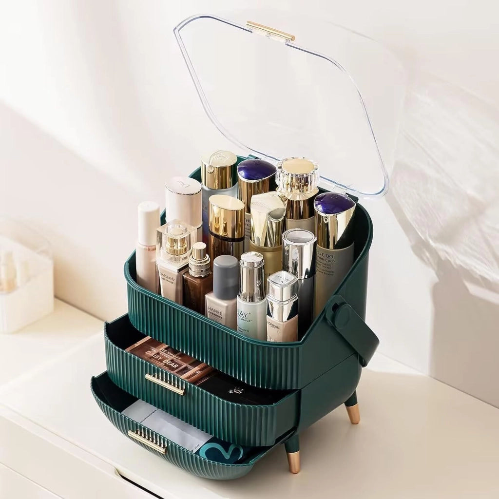 ZMH Porta trucchi da scrivania con più cassetti contenitore per cosmetici verde scuro 25 x 18,5 x 37 cm