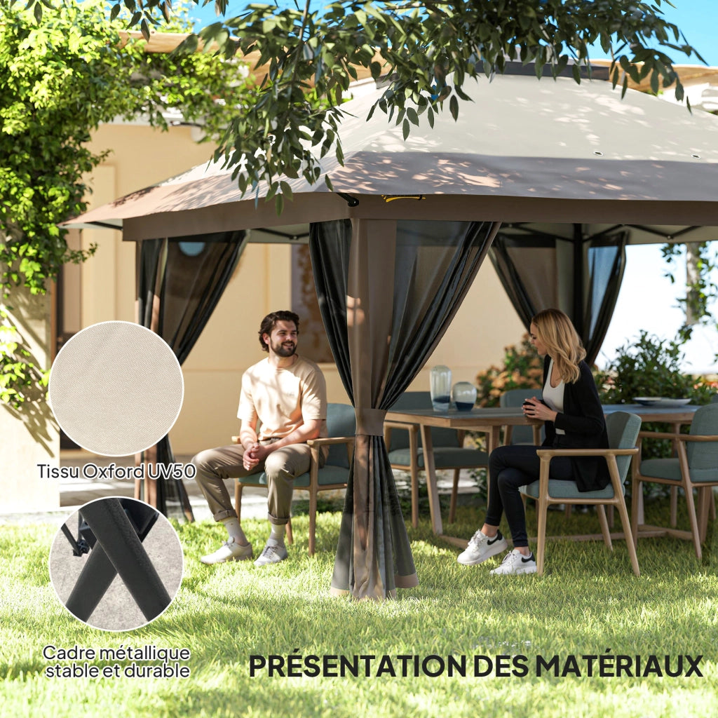 Tonnelle da giardino pieghevole ¨C zephmum ¨C beige 4x4 m con 4 zanzariere