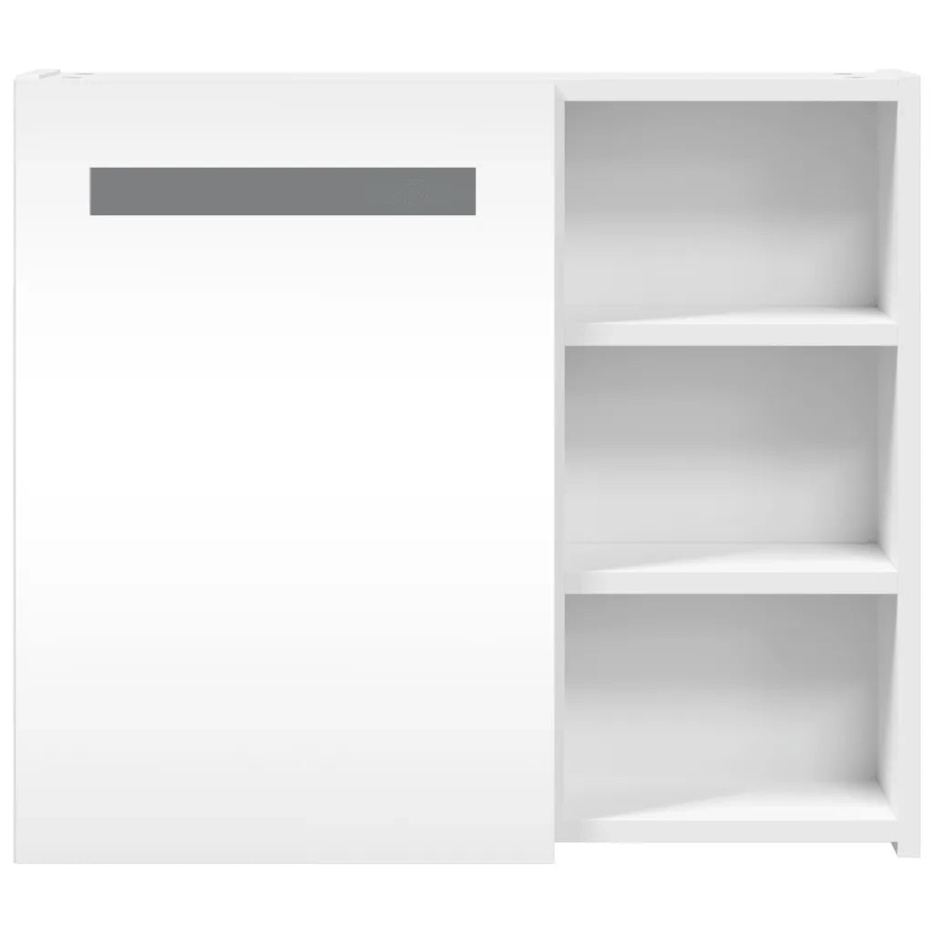 Mobiletto da bagno a parete con specchio e illuminazione a LED 60 x 13 x 52 cm pratico contenitore stile pulito legno bianco 02_0047269