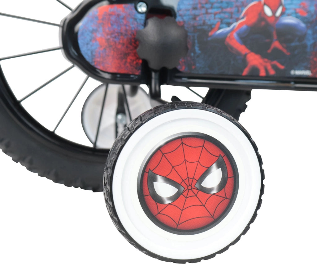 Bicicletta per Bambini 14" Marvel Spiderman Freni Caliper e Stabilizzatori in Acciaio Hi-Ten Rosso