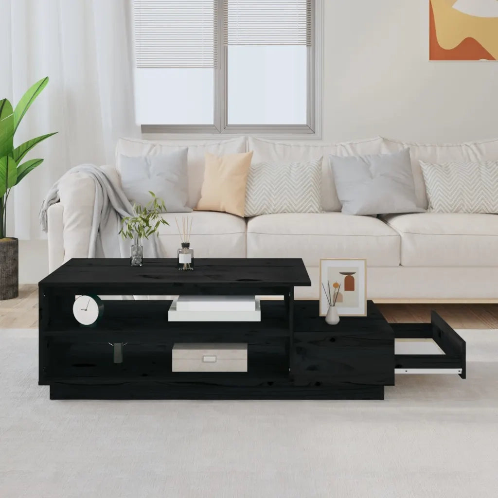 Tavolino da Salotto Nero 120x50x40,5 cm Legno Massello di Pino 814418