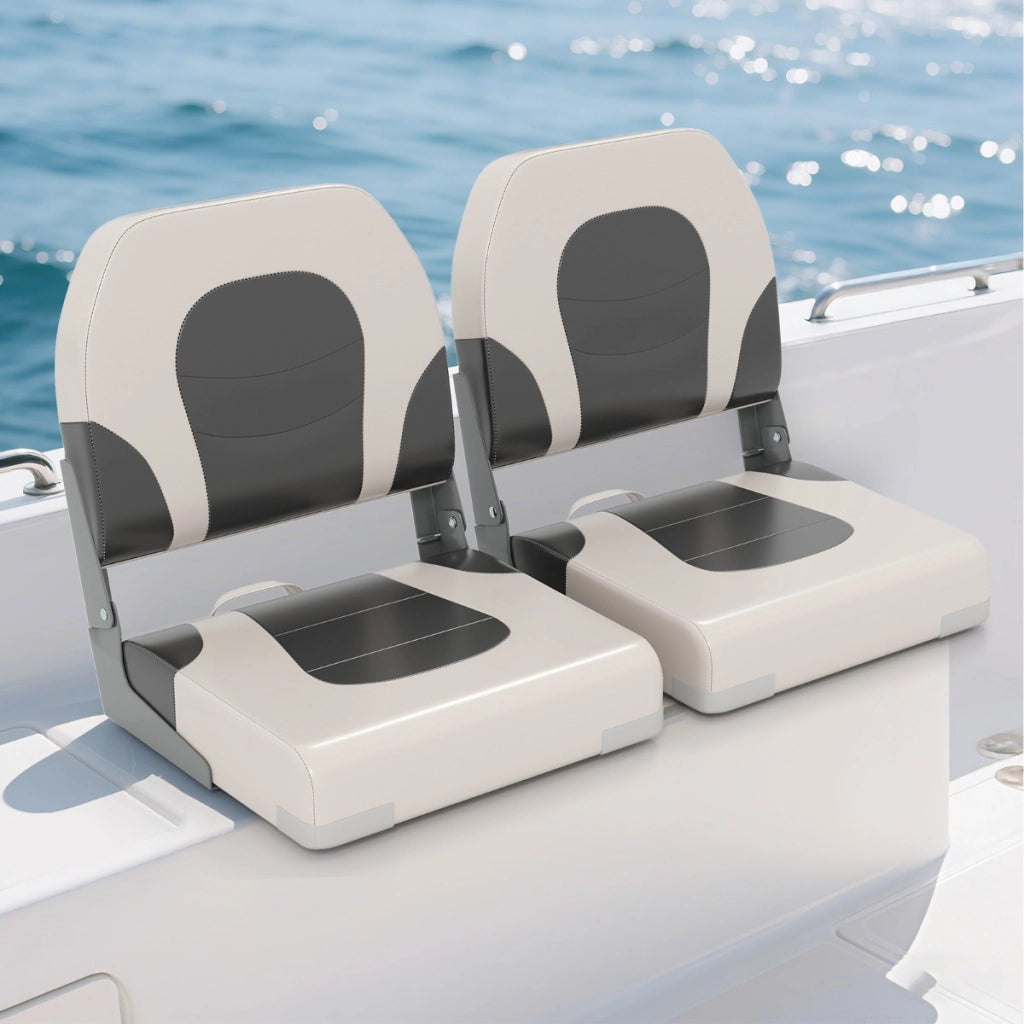 Set da 2 sedie da barca con rivestimento in pelle artificiale impermeabile, Sedia da capitano pieghevole imbottita Grigio-Sport acquatici