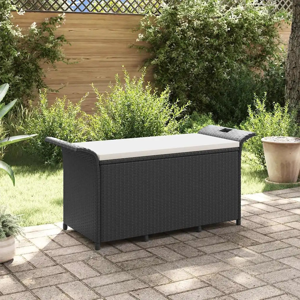 Panchina da Giardino | Panca da Giardino con Cuscino Nero 116x46x57 cm in Polyrattan