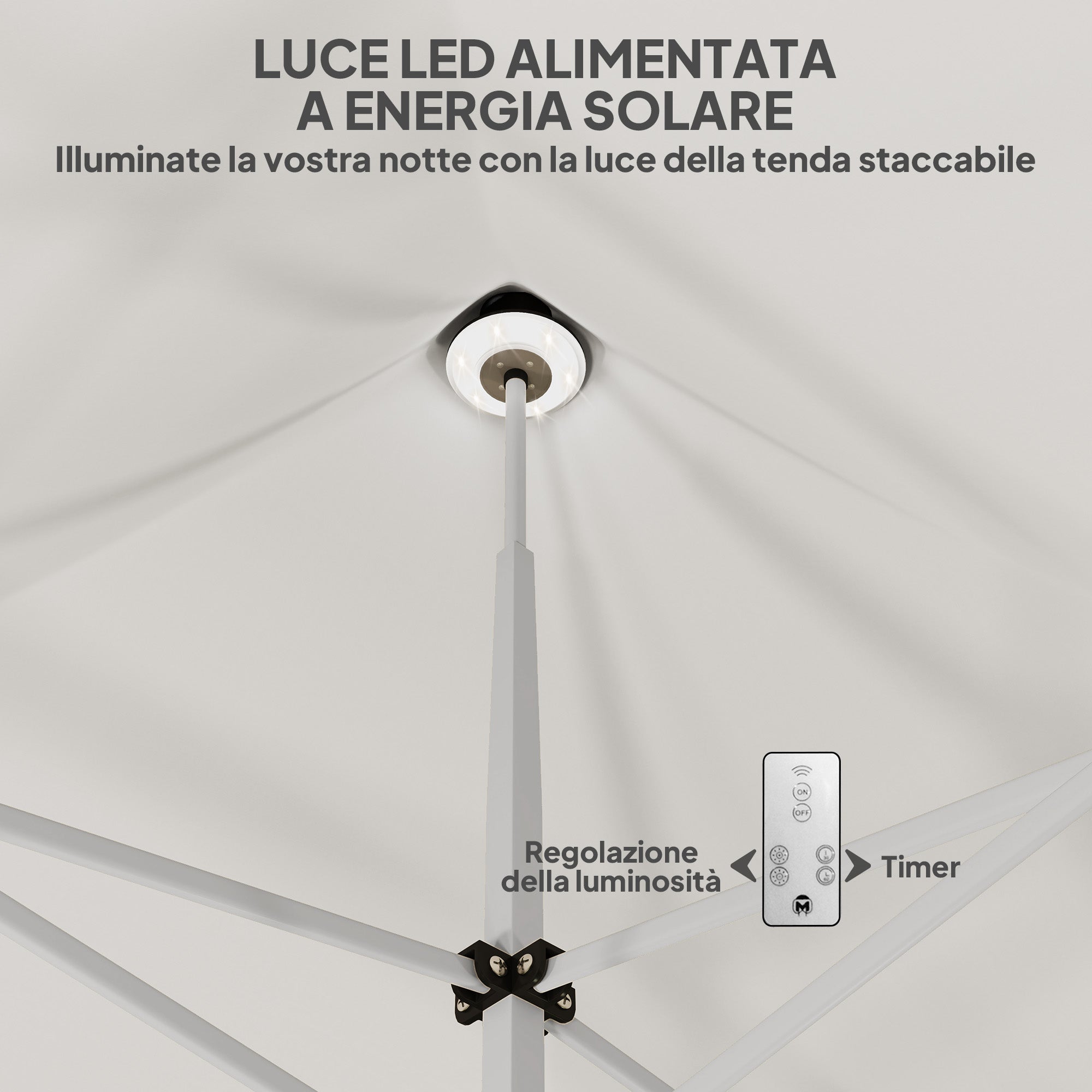 Gazebo da Giardino Pop Up 300x300x340 cm con Luci LED Solari e Altezza Regolabile Bianco