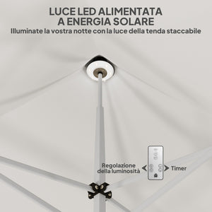 Gazebo da Giardino Pop Up 300x300x340 cm con Luci LED Solari e Altezza Regolabile Bianco