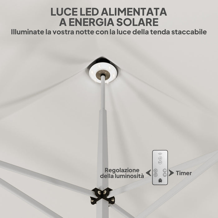 Gazebo da Giardino Pop Up 300x300x340 cm con Luci LED Solari e Altezza Regolabile Bianco