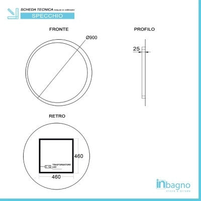 Specchio bagno 90 cm con retroilluminazione LED bianco naturale