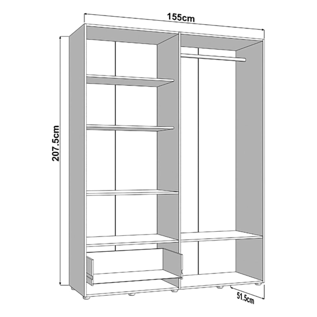 Armadio Camera da Letto Omete, Guardaroba Grande 4 Ripiani, 155x208h cm Marrone Rovere Nodi