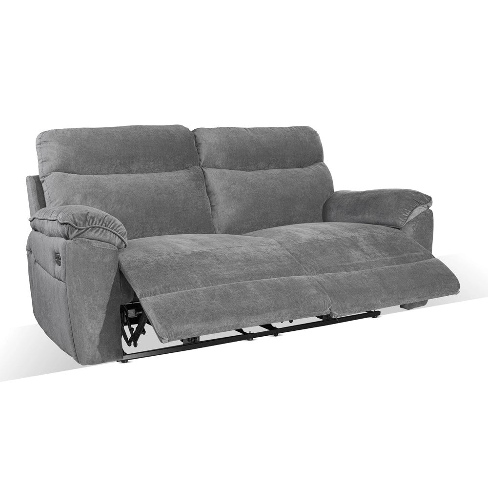 Divano 3 posti recliner elettrico tessuto grigio Boston 200x100x102H
