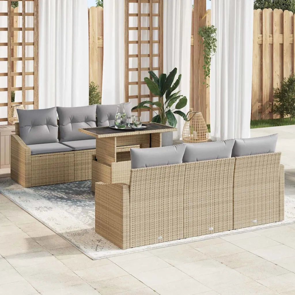 Set Divano da Giardino 7 pcs Beige Poly Rattan 3357663