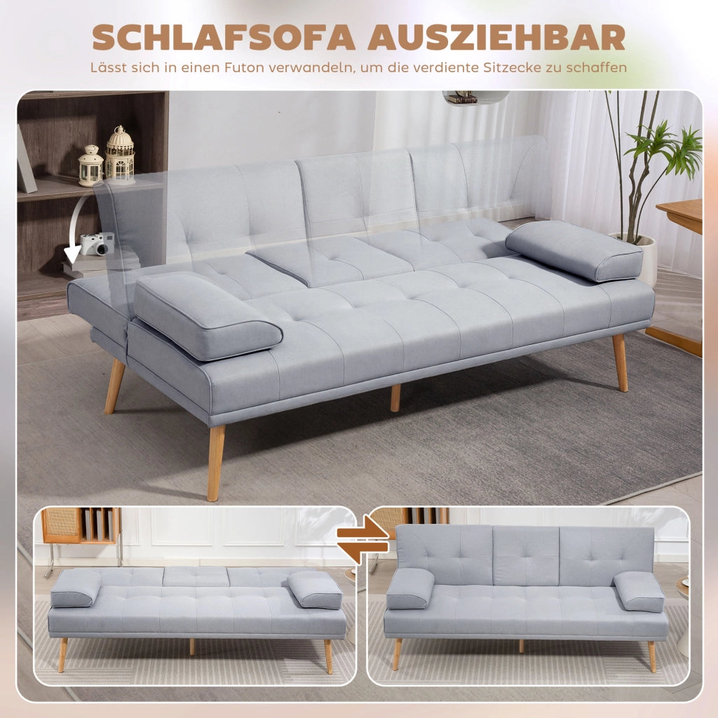 Divano letto 3 posti con tavolo pieghevole e portabicchieri ¨C Minimal ¨C Grigio chiaro