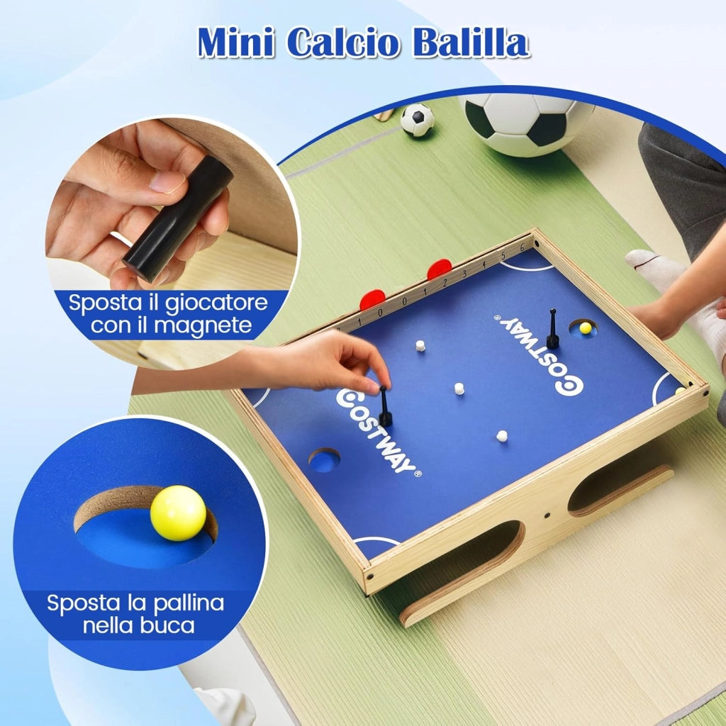 Mini Calcio Balilla da Tavolo, con 2 Giocatori con 2 Palline e 2 Set di Maniglie magnetiche, 2 segnapunti e 3 magnetici Color Biscotto, per Bambini Adulti Serate in Famiglia e Feste