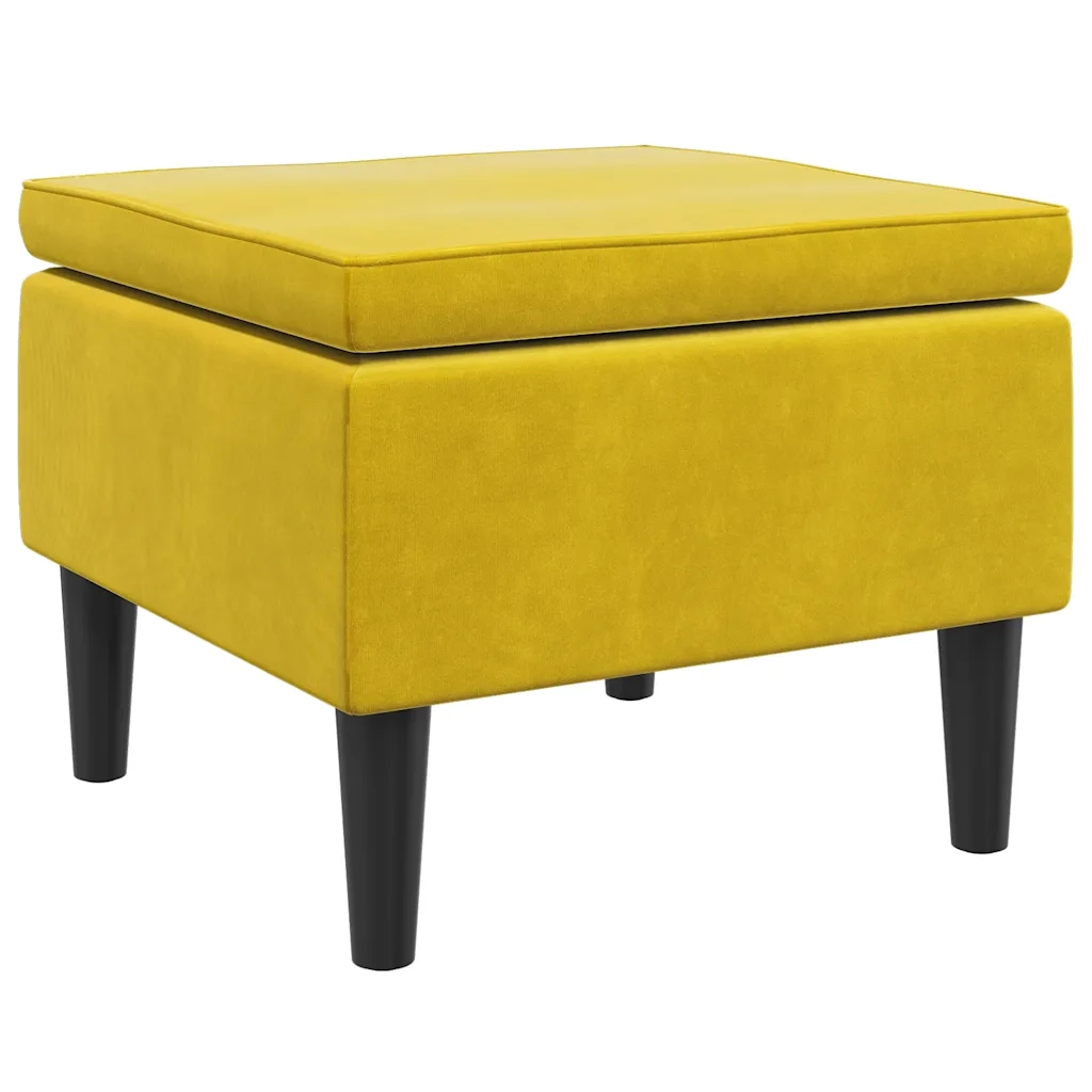 Poggiapiedi con Gambe in Legno Giallo in Velluto