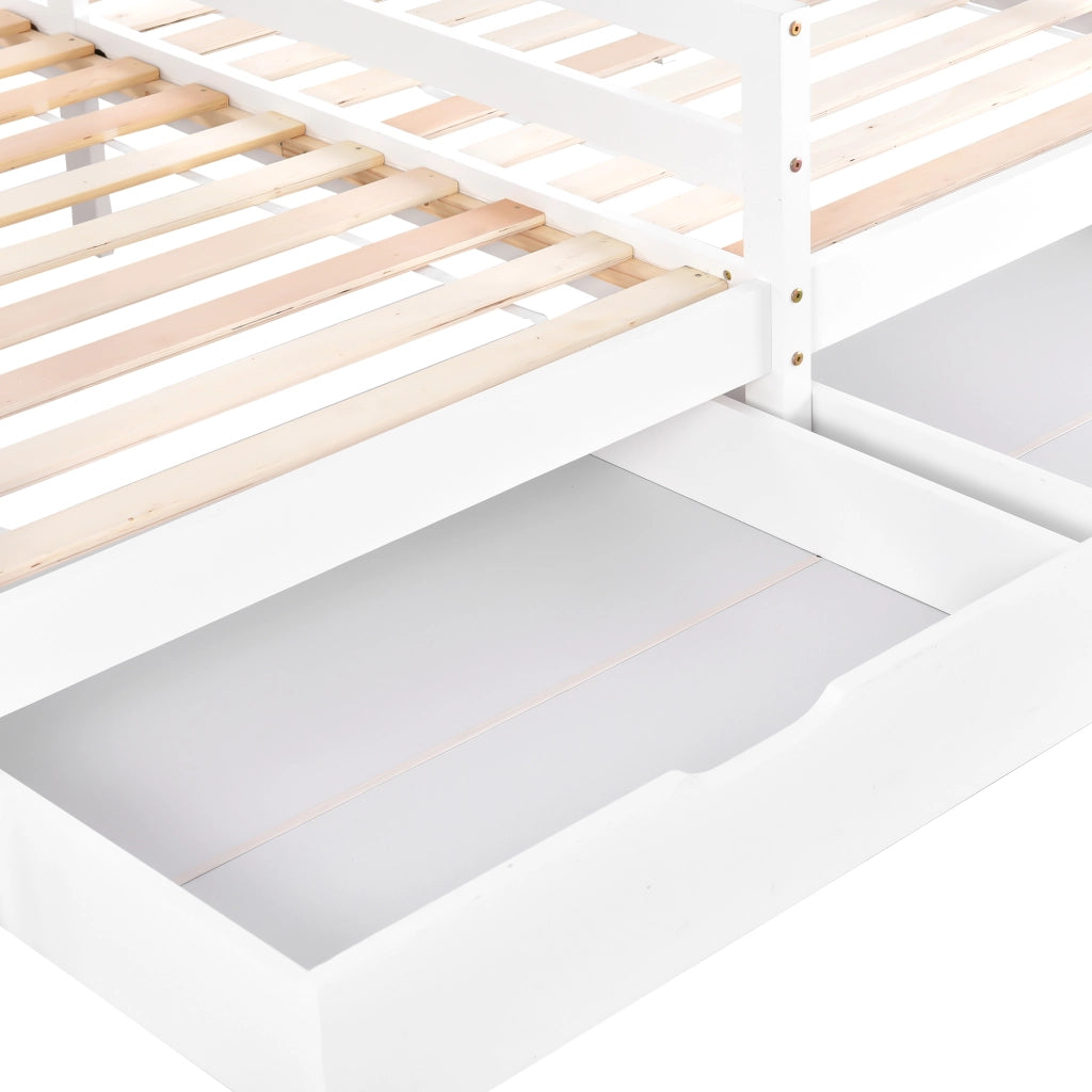 DESMIU Letto casetta per bambini 2 posti con 2 cassetti e sponde, 90 × 200 cm e 90 × 200 cm, senza materasso