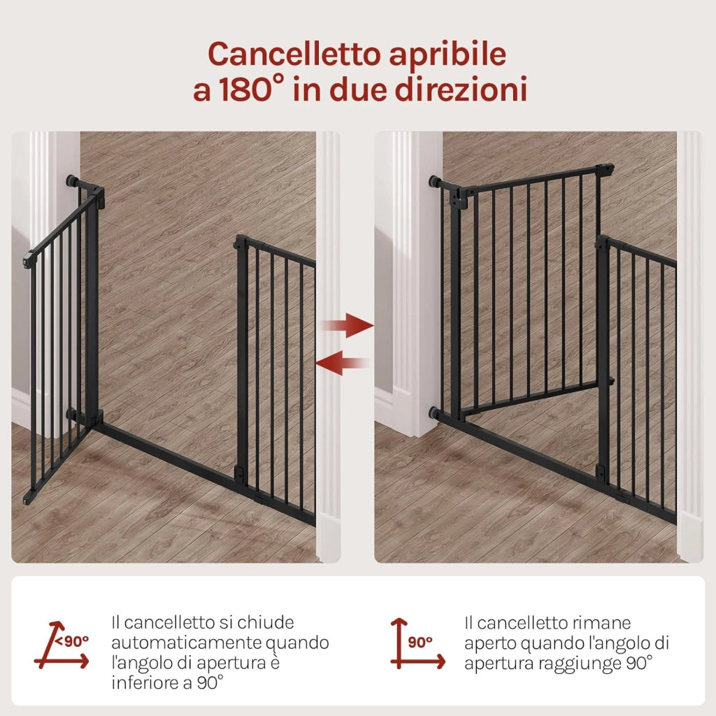 Cancelletto per Bambini in Metallo, Cancello per Scale e Porte 75-107 cm, per Cani, Apertura Bidirezionale, Chiusura Doppia, Montaggio con o senza Fori, Bianco