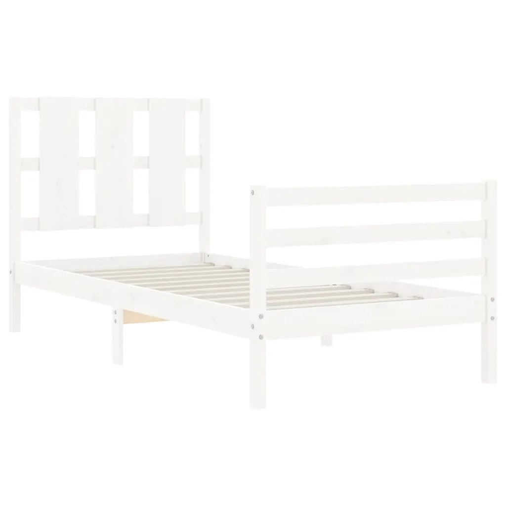 Giroletto con Testiera-Struttura Letto con testiera Bianco 90x200 cm in Legno Massello 508592