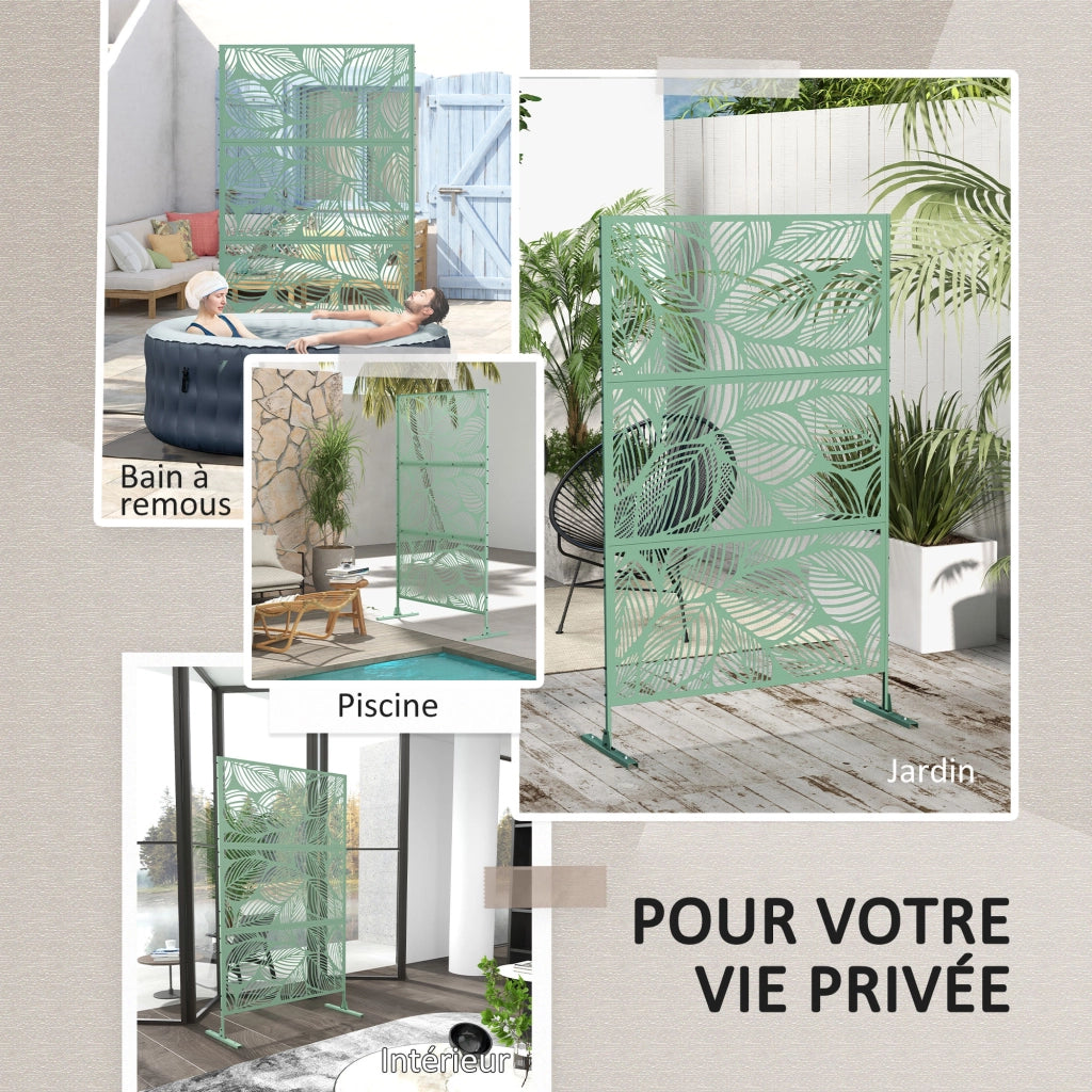 Paravento da esterno in metallo verde con motivo vegetale ¨C Zephmum ¨C 122x45x198 cm, verde