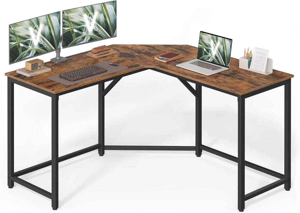 VASAGLE Scrivania Angolare, Scrivania per Computer a Forma di L, 129 x 129 x 76 cm, per Ufficio Studio Gaming, Marrone Vintage e Nero Inchiostro LWD124K01