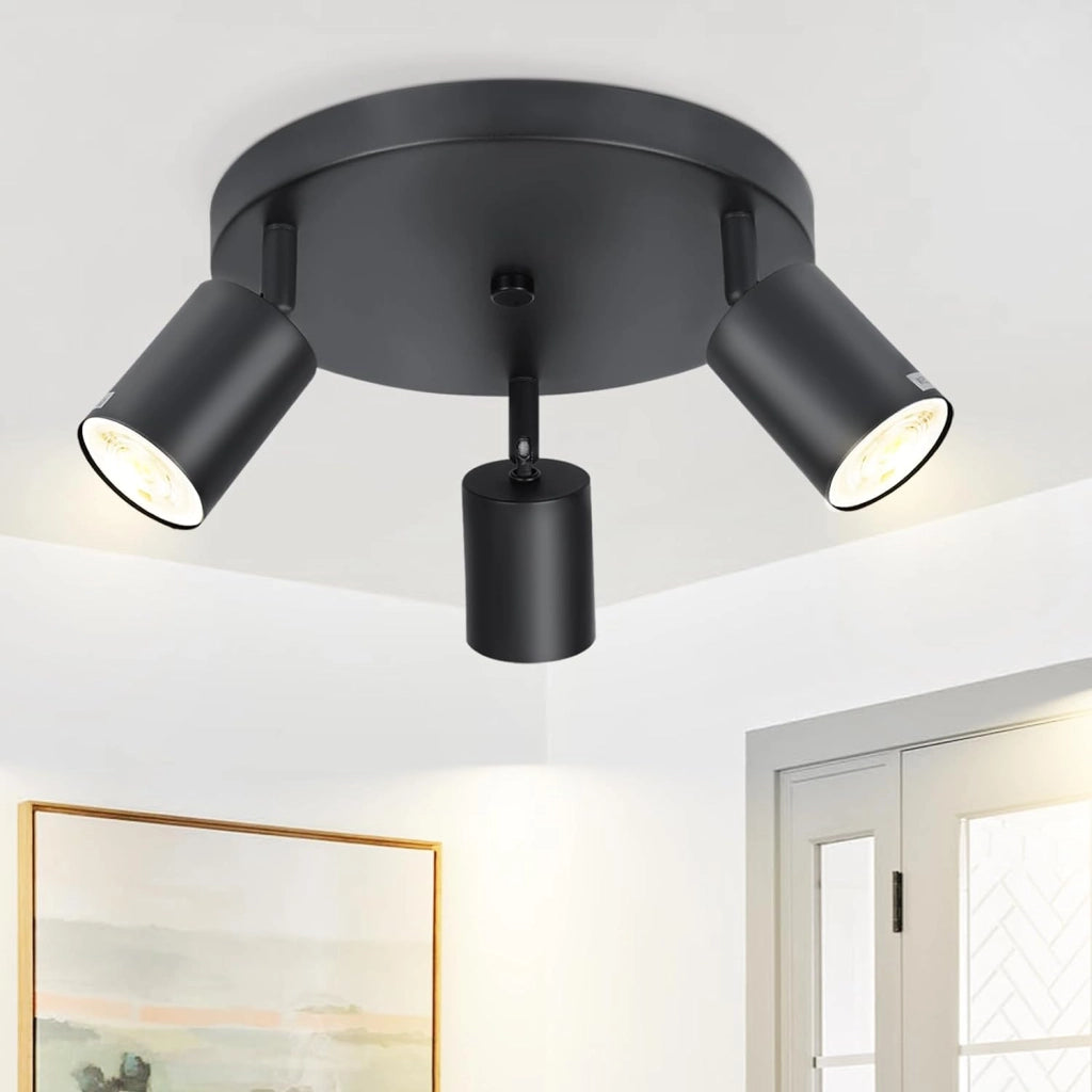 ZMH Faretto da soffitto neri 3 luci GU10 orientabili 350° rotondi metallo per soggiorno camera cucina senza lampadina