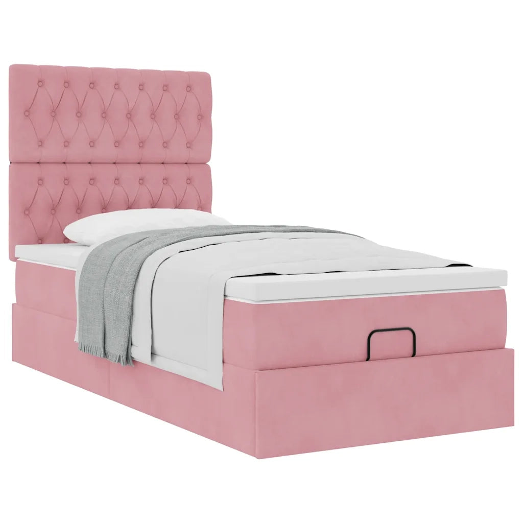 vidaXL Struttura Letto Pouf con Materassi Rosa 90x190 cm in Velluto