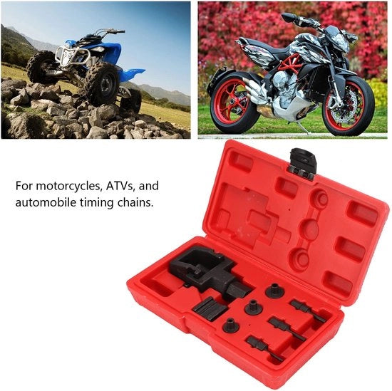 Kit di rottura catena 8 pezzi - set di viti a chiodo - set di attrezzi - per motocicletta/ATV/auto - compatibile con 520/525/530/532 - acciaio al carbonio smaltato - taglia catena