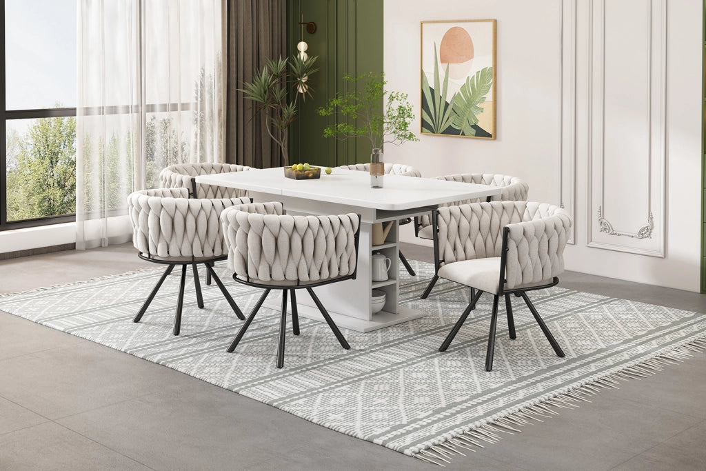 Set di 2 sedie da pranzo girevoli 360° in lino, design ergonomico con struttura in acciaio nero