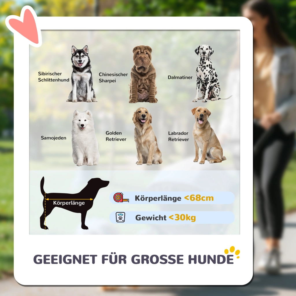 Carrello pieghevole per cani grandi fino a 30 kg con finestrini in rete, freno a pedale e tessuto grigio